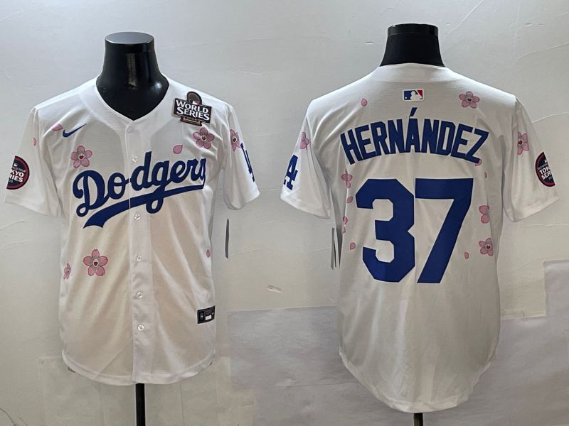 Men Los Angeles Dodgers #37 Hernandez White Sakura Edition 2025 Nike MLB Jersey style 6->los angeles dodgers->MLB Jersey